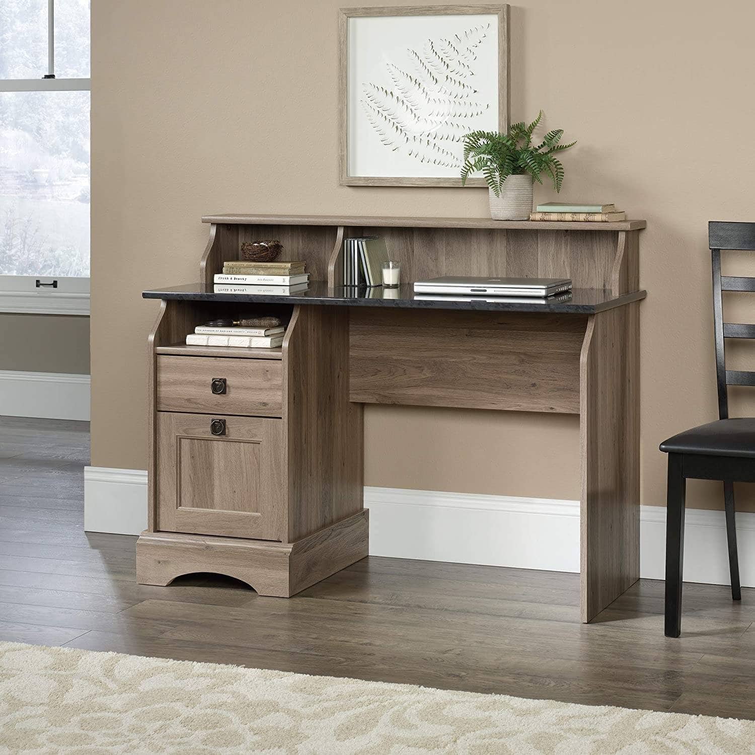 Rustic Oak Slat Top Desk with Hutch and Filing Drawer 5 Rustic Oak Slat Top Desk with Hutch and Filing Drawer - Image 5