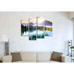 Mountain Forest Lake Wall Art Canvas Print Decor (4 Panels)