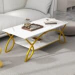 Modern White Faux Marble Coffee Table with Gold Curved Legs 6 Modern White Faux Marble Coffee Table with Gold Curved Legs