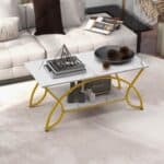 Modern White Faux Marble Coffee Table with Gold Curved Legs 7 Modern White Faux Marble Coffee Table with Gold Curved Legs