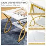 Modern White Faux Marble Coffee Table with Gold Curved Legs 8 Modern White Faux Marble Coffee Table with Gold Curved Legs
