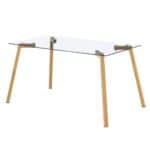 Modern Glass Top Dining Table with Wood-Look Metal Legs