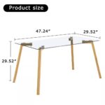 Modern Glass Top Dining Table with Wood-Look Metal Legs