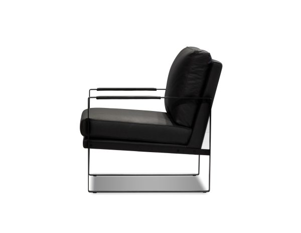 MITCHELL Black Leather Lounge Chair Black Powder Coated Legs 1