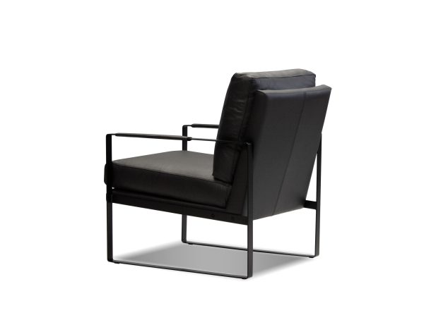 MITCHELL Black Leather Lounge Chair Black Powder Coated Legs 2