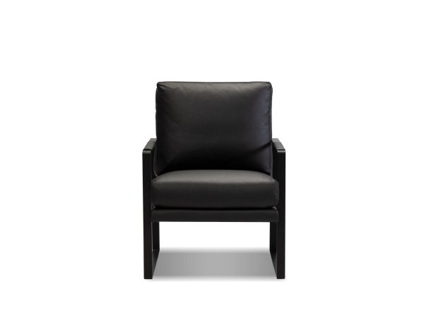 MITCHELL Black Leather Lounge Chair Black Powder Coated Legs 4