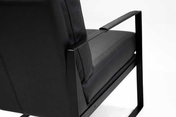 MITCHELL Black Leather Lounge Chair Black Powder Coated Legs 5