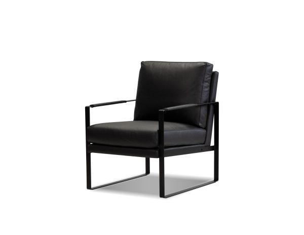MITCHELL Black Leather Lounge Chair Black Powder Coated Legs