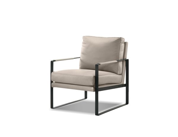 MITCHELL Wheat Leather Lounge Chair Black Powder Coated Legs