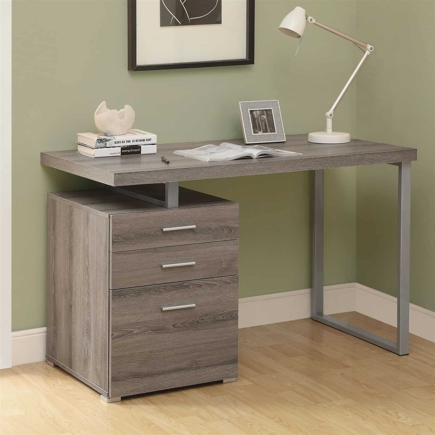 Modern Dark Taupe Reversible Computer Desk with Drawers and Storage 1 Modern Dark Taupe Reversible Computer Desk with Drawers and Storage