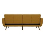 Mustard Linen Futon Sofa Bed with Mid-Century Wooden Legs