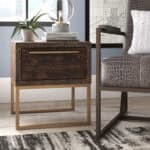 Smokey Taupe Reclaimed Pine End Table with Metal Legs 6 Smokey Taupe Reclaimed Pine End Table with Metal Legs