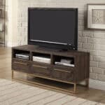 Smokey Taupe Reclaimed Pine Transitional TV Console With Metal Legs 9 Smokey Taupe Reclaimed Pine Transitional TV Console With Metal Legs