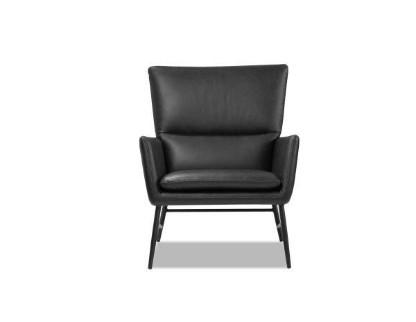 MORISSON Black Leather Mid Century Lounge Chair Black Legs 1