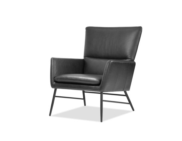 MORISSON Black Leather Mid Century Lounge Chair Black Legs