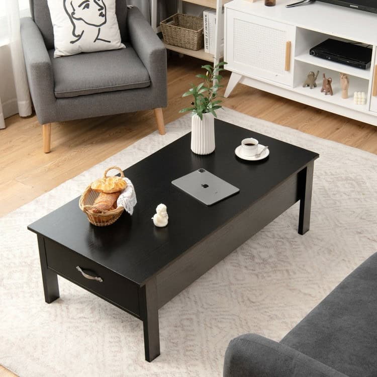 Modern Black Lift Top Coffee Table with Storage Drawers 4 Modern Black Lift Top Coffee Table with Storage Drawers - Image 4