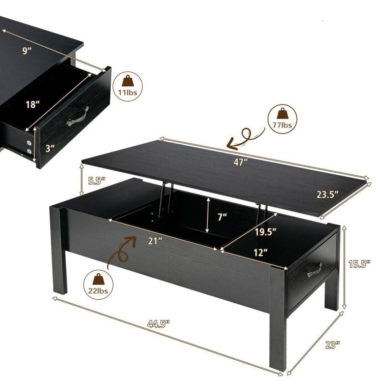 Modern Black Lift Top Coffee Table with Storage Drawers 5 Modern Black Lift Top Coffee Table with Storage Drawers - Image 5