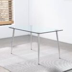 Modern Glass Top Dining Table with Silver Metal Legs