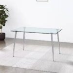 Modern Glass Top Dining Table with Silver Metal Legs