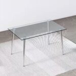 Modern Glass Top Dining Table with Silver Metal Legs