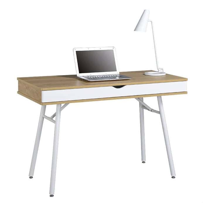 Modern Pine Finish Laptop Desk with Storage Drawer and Steel Legs 1 Modern Pine Finish Laptop Desk with Storage Drawer and Steel Legs