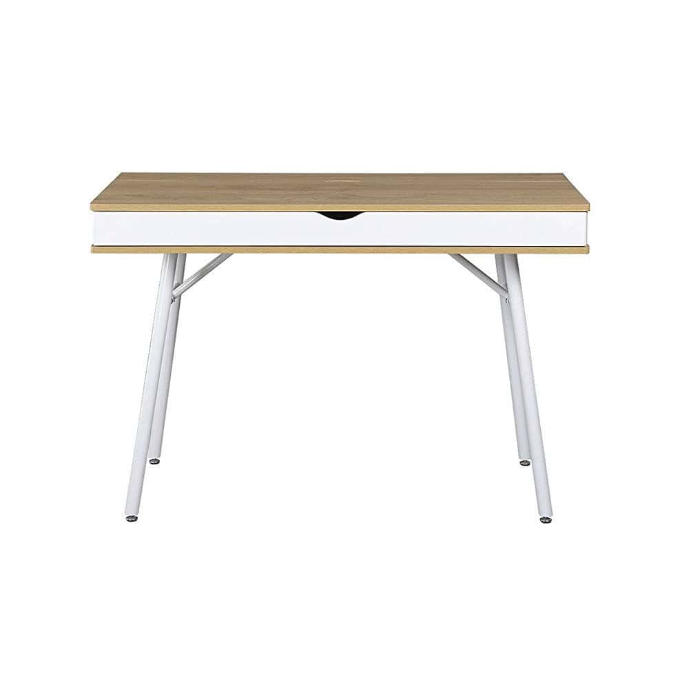 Modern Pine Finish Laptop Desk with Storage Drawer and Steel Legs 2 Modern Pine Finish Laptop Desk with Storage Drawer and Steel Legs - Image 2