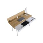 Modern Pine Finish Laptop Desk with Storage Drawer and Steel Legs 9 Modern Pine Finish Laptop Desk with Storage Drawer and Steel Legs