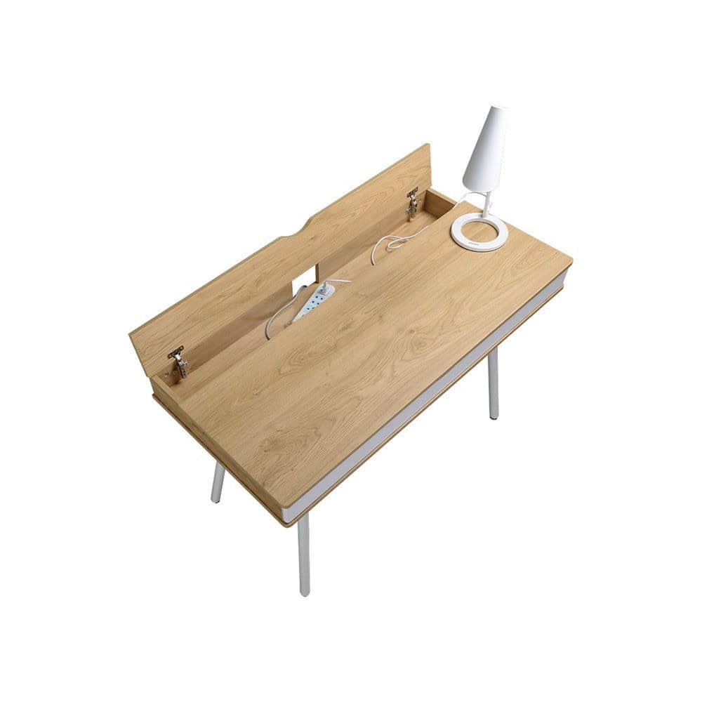 Modern Pine Finish Laptop Desk with Storage Drawer and Steel Legs 5 Modern Pine Finish Laptop Desk with Storage Drawer and Steel Legs - Image 5