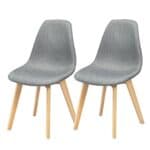 Mid-Century Gray Linen Dining Chairs with Wood Legs (Set of 2) 6 Mid-Century Gray Linen Dining Chairs with Wood Legs (Set of 2)