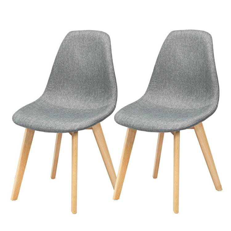 Mid-Century Gray Linen Dining Chairs with Wood Legs (Set of 2) 1 Mid-Century Gray Linen Dining Chairs with Wood Legs (Set of 2)
