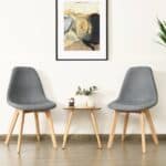 Mid-Century Gray Linen Dining Chairs with Wood Legs (Set of 2) 7 Mid-Century Gray Linen Dining Chairs with Wood Legs (Set of 2)