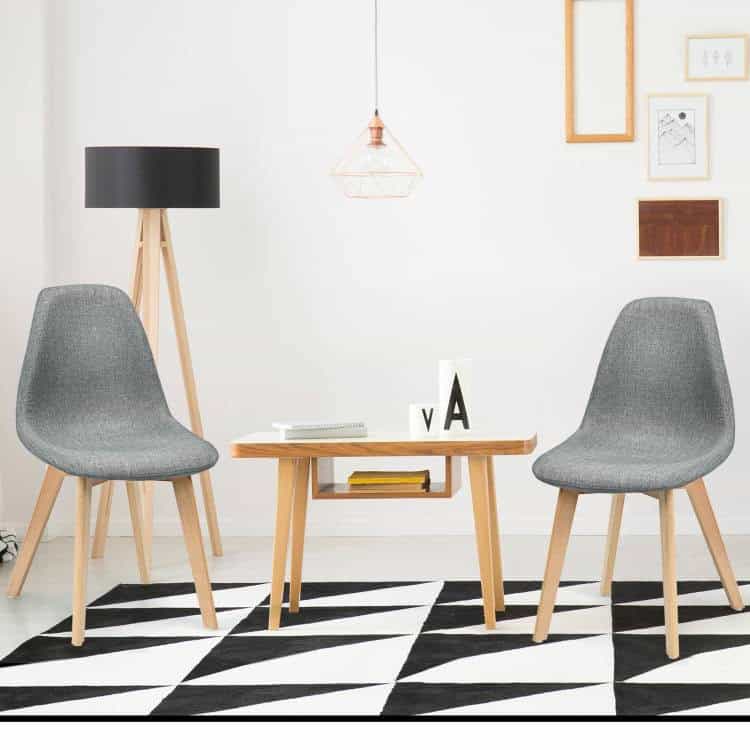Mid-Century Gray Linen Dining Chairs with Wood Legs (Set of 2) 3 Mid-Century Gray Linen Dining Chairs with Wood Legs (Set of 2) - Image 3