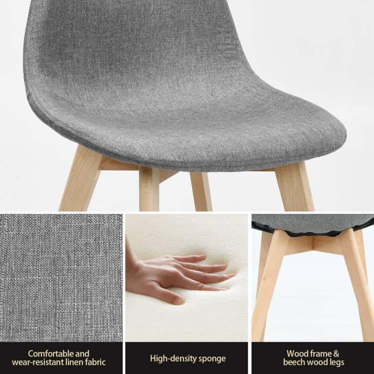 Mid-Century Gray Linen Dining Chairs with Wood Legs (Set of 2) 4 Mid-Century Gray Linen Dining Chairs with Wood Legs (Set of 2) - Image 4