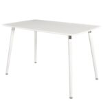 Mid-Century Modern White Dining Table with Beech Wood Legs