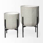 Mabel Set of Two 15.4 x 24.8 Eggshell Metal Top W/ Black Iron Base Plant Stands