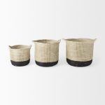 Maddie 13.8L x 13.8W X 15.0H (Set of 3) Light Brown W/Black Dipped Seagrass Round Basket W/ Handle