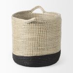 Maddie 13.8L x 13.8W X 15.0H (Set of 3) Light Brown W/Black Dipped Seagrass Round Basket W/ Handle