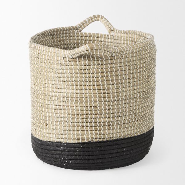 Maddie 13.8L x 13.8W X 15.0H Set of 3 Light Brown WBlack Dipped Seagrass Round Basket W Handle 2