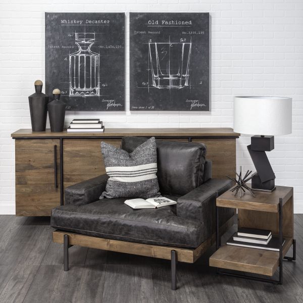 Maddox 30L x 18W x 22H Medium Brown Wood w Black Metal U shaped EndSide Table 1