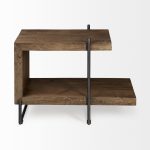 Maddox 30L x 18W x 22H Medium Brown Wood w/ Black Metal U-shaped End/Side Table