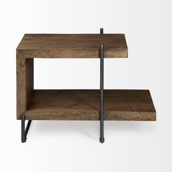 Maddox 30L x 18W x 22H Medium Brown Wood w Black Metal U shaped EndSide Table 5