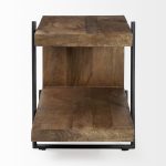 Maddox 30L x 18W x 22H Medium Brown Wood w/ Black Metal U-shaped End/Side Table