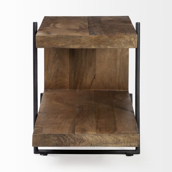 Maddox 30L x 18W x 22H Medium Brown Wood w Black Metal U shaped EndSide Table 7