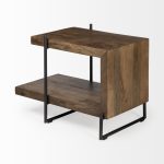 Maddox 30L x 18W x 22H Medium Brown Wood w/ Black Metal U-shaped End/Side Table
