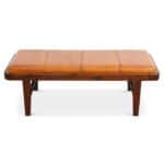 Tan Leather Mid-Century Modern Upholstered Bench with Wood Legs 14 Tan Leather Mid-Century Modern Upholstered Bench with Wood Legs