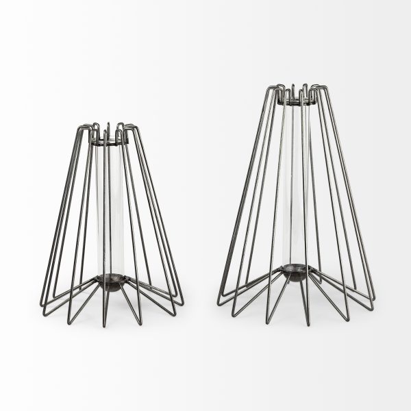 Madeline II Large Gunmetal Gray Metal Glass Test Tube Vase 2