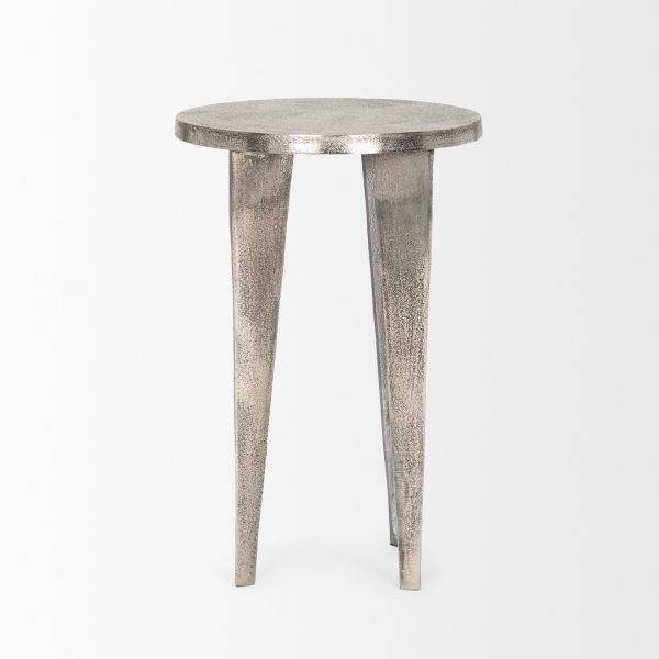 Maggie Textured Silver Nickel Cast Aluminum Metal Accent Table 3