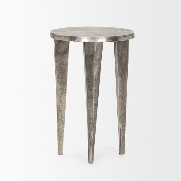 Maggie Textured Silver Nickel Cast Aluminum Metal Accent Table 4