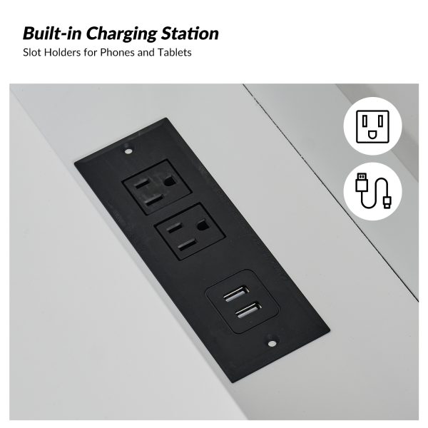 Malcolm White Modern Desk with Charging and Organizer 2