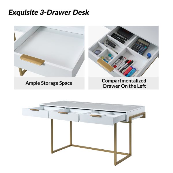 Malcolm White Modern Desk with Charging and Organizer 4